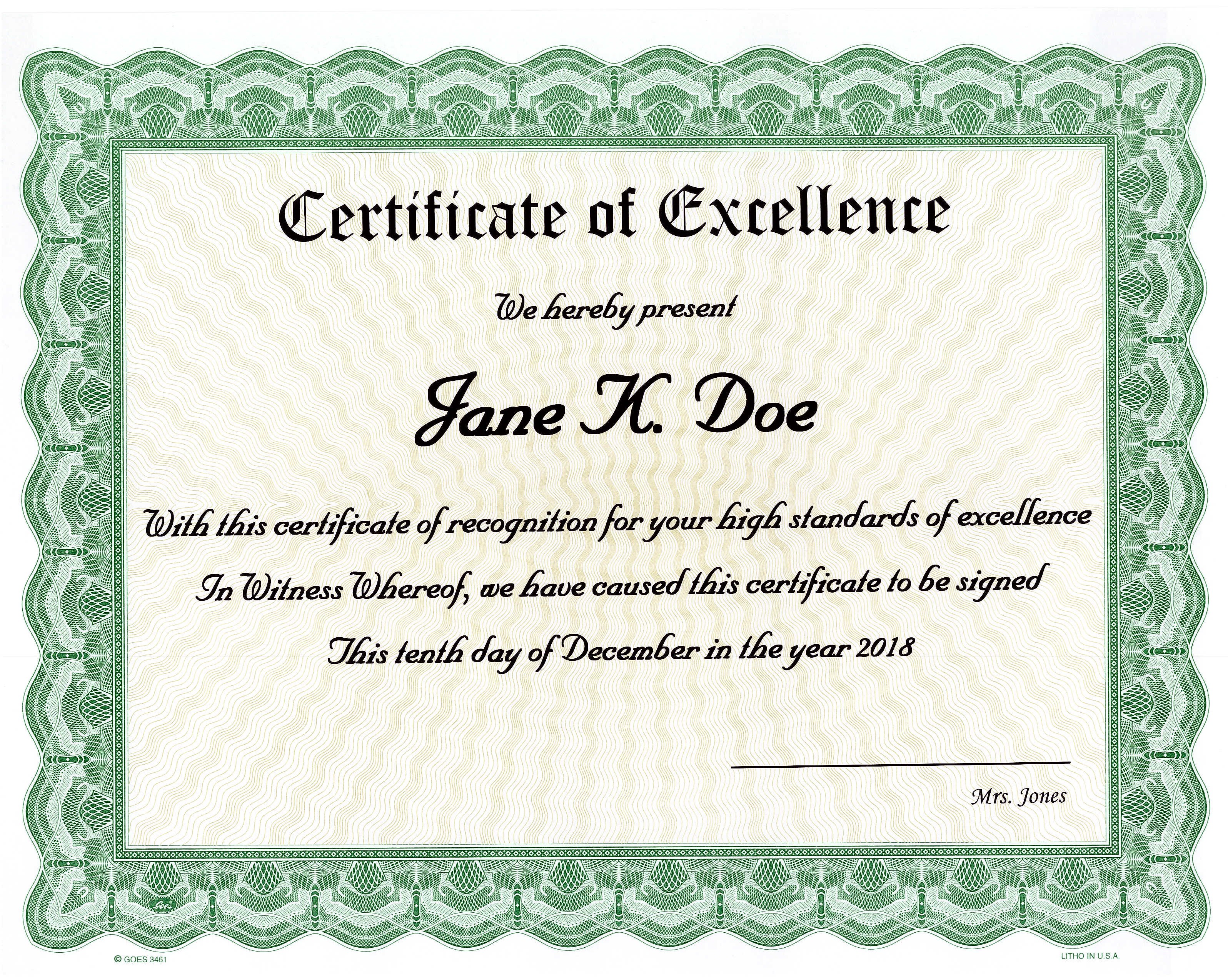 Custom Award Certificates | Excellence (Pack of 10)