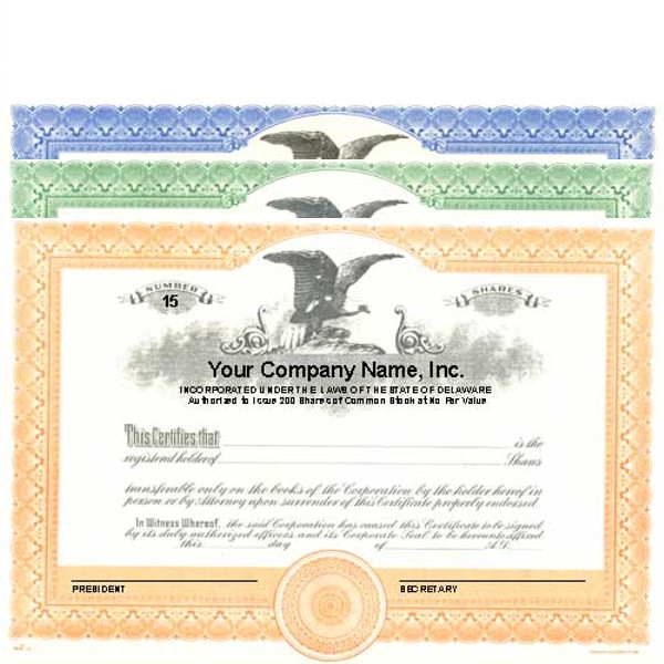 Blank Corporate Stock Certificates | HUBCO Standard [4 Color Options] (Pack  of 20)