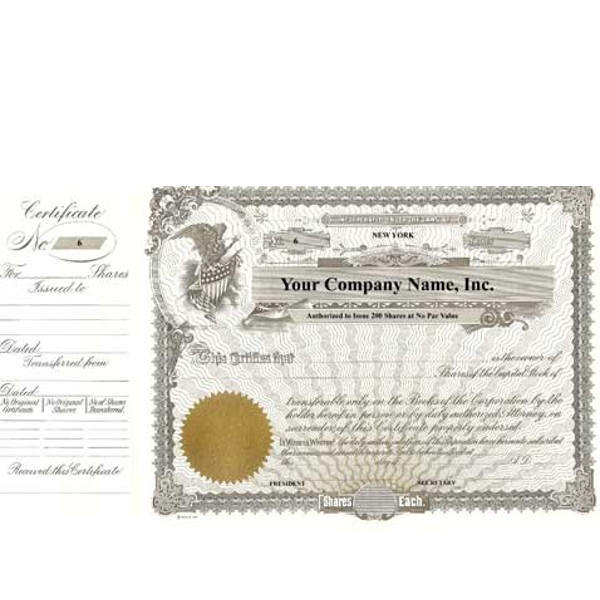 Custom Corporate Stock Certificates | Long Form W/ Shares Each & Capital  Text